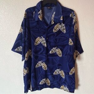 Ibeu Vintage Men's Blue Patterned mask Shirt Size XXL short sleeve button up